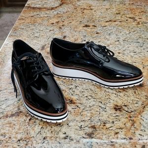 NWOT Aldo Ereillan Platform Oxford Loafers Shoes Size 6 Black Patent Leather